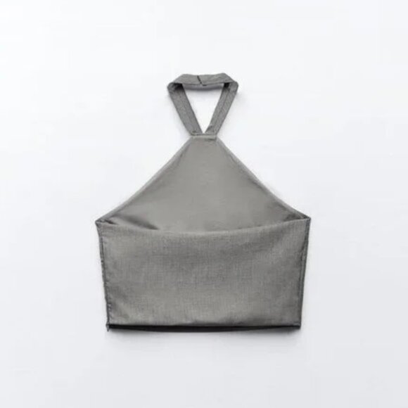 NWT ZARA TIE HALTER TOP GRAY - Picture 5 of 8